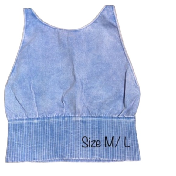 FREE PEOPLE GOOD KARMA HIGH NECK CROP TOP SOLD OUT STYLE! Light BLUE M L - Picture 2 of 10